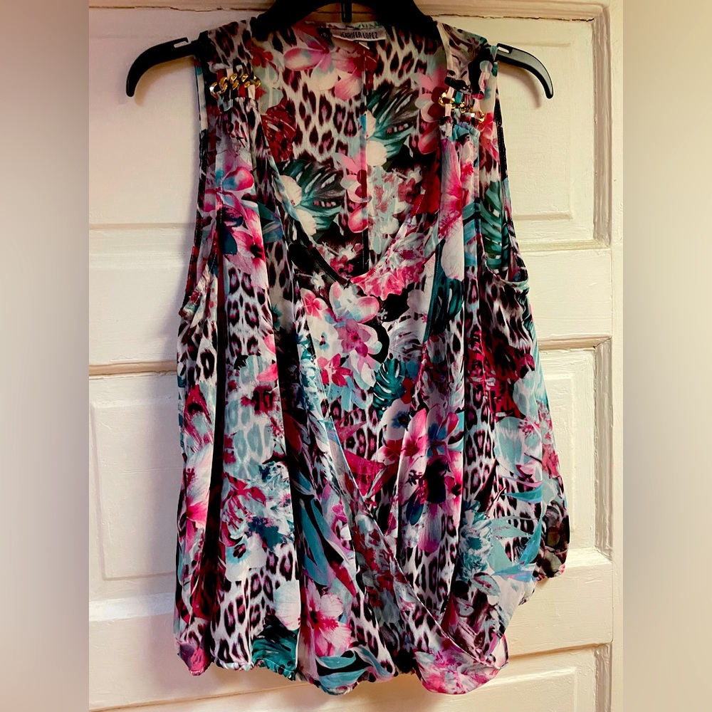 Jennifer Lopez floral animal tropical print sleeveless top
